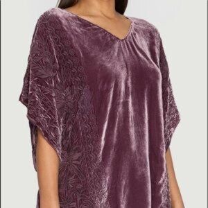 Johnny Was JWLA Womens Purple Velvet Embroidered Poncho Kimono Top Sz L Boho